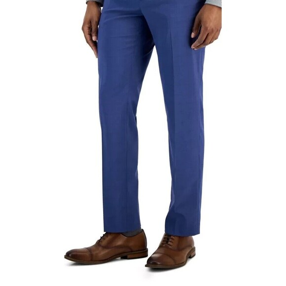 Perry Ellis Portfolio  Men's Slim-Fit Tonal Windowpane Dress Pants, Blue, 32x30 - Picture 2 of 2